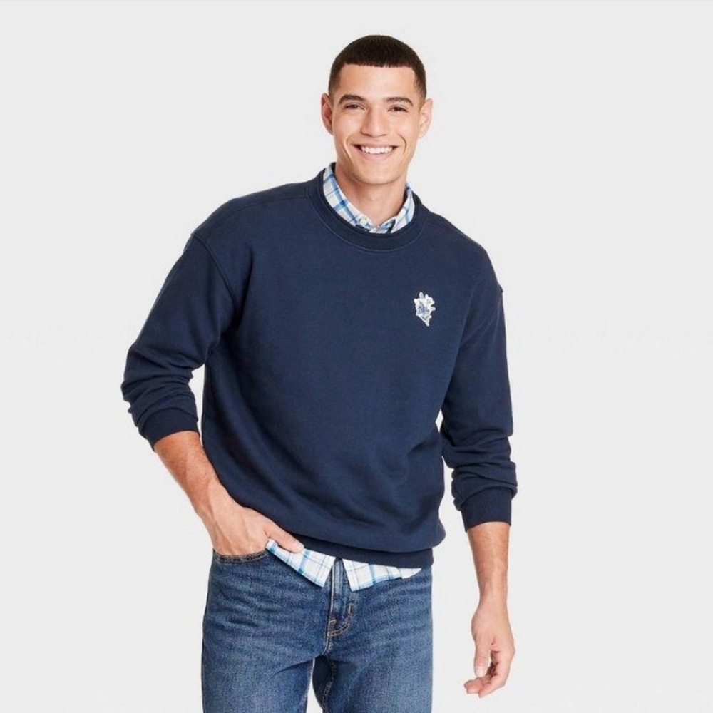 Goodfellow & Co Navy Relaxed Fit Embroidered Flower Sweater